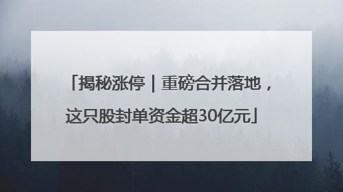 揭秘涨停｜重磅合并落地，这只股封单资金超30亿元