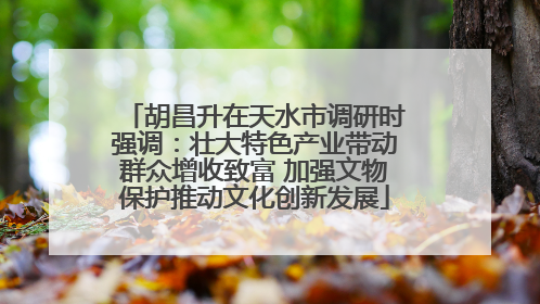 胡昌升在天水市调研时强调：壮大特色产业带动群众增收致富 加强文物保护推动文化创新发展